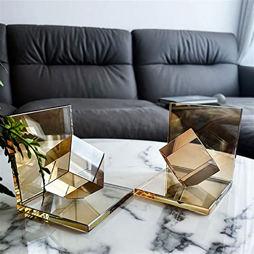 Book Organizer Decorative Bookends with Square Crystal Geometric Design, for Books, Magazines, Journals, Modern Home and Office Table or Desk Decor