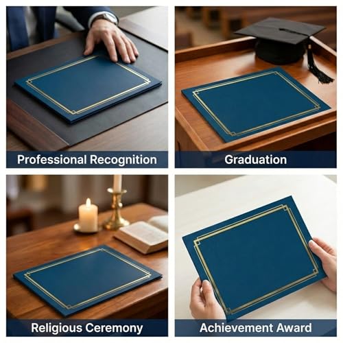 PaperDirect Blue Certificate Jackets - Pack of 50, 9.5 x 12, Gold Double Foil Border - Perfect for Diplomas, Employee Recognition, Volunteer Appreciation, Award Ceremonies, Birthdays