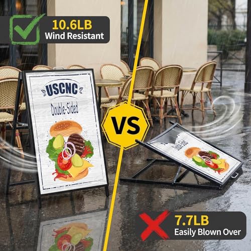 USCNC 24 x 36 Inch A Frame Sign Double-Sided Folding Sandwich Board Heavy Duty Slide-in Sidewalk Signboard for Outdoor Street Advertising Poster(Frame only，No white board)