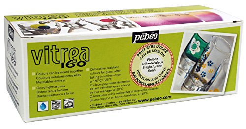 Pebeo Vitrea 160 Glossy Glass Paint - Set of 10 Assorted Colors, DIY Arts & Crafts Painting Supplies, Heat-Resistant Finish, Microwave & Dishwasher Safe Formula, 45 ml Bottles