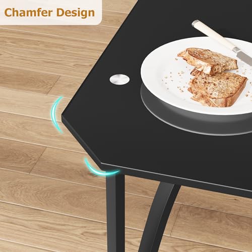 MERXENG Dining Table Set for 4 with Black Glass Top, Modern Kitchen Table and Chairs with Cushioned Seats, Space-Saving Dining Room Furniture for Apartment or Small Space, Easy to Assemble