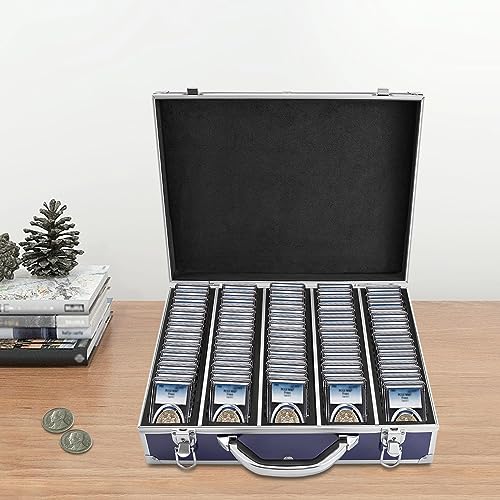 Coin Storage Box 100 Graded Coin Slab Display Case Holders Shipping Boxes Universal Aluminum Coins Collectors Collection Supplies Trading Card Organizer for PCGS, NGC- Black, 16.5*12.5*4.5 in (Blue)