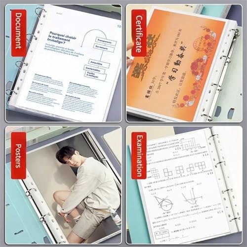 Filing Envelopes A4 Loose-Leaf Folder Document Display Book 4 Holes Loose-Leaf Folder Colour Waterproof File Ring Office Stationery(Green)