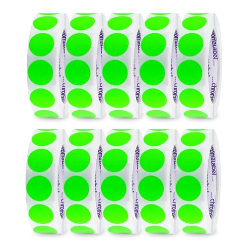 ChromaLabel Fluorescent Green Removable Dots, 1 Inch, 1000/Roll Case of 10