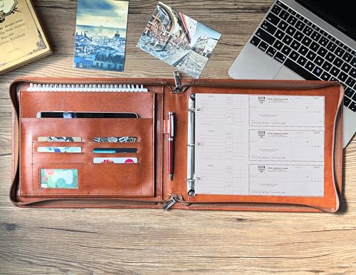 Vegan Leather Check Book Portfolio for 3 or 9 Ring Binders, Business Check Binder for 11 1/4"x9" (Custom)