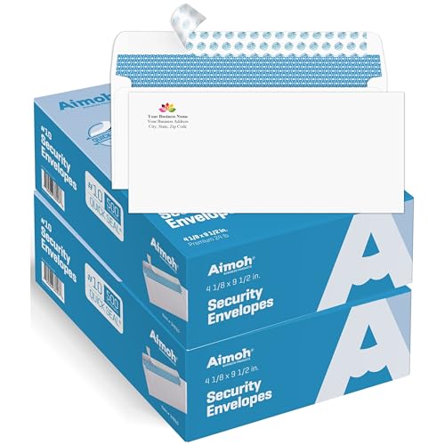 Aimoh#10 Personalized Custom Envelopes with Logo, Security Self-Seal 1000ct