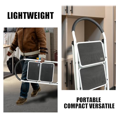 Big Red 2 Step Ladder, 400 lbs Ergonomic Folding Stool with Anti-Slip Pedal, Step Stool with Padded Handle for Kitchen, Household, Offices, ATRJZ9022BR, Torin