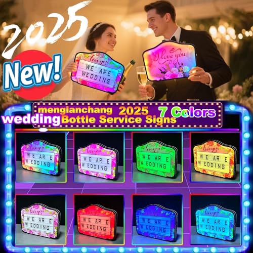 menglanchang 2025 Bottle Service Sign Board VIP for Wedding Proposals & Wedding Party, Led Handheld Bottle Presenter,Remote Control RGB 7-Color Effects, 4 Set Letters & 1 Set Numbers & 2 X Batteries