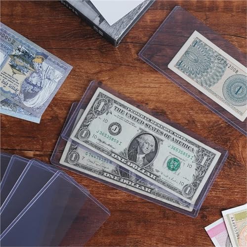 60Pcs Clear PVC Banknote Protectors Waterproof Currency Display Organizer for Collectors