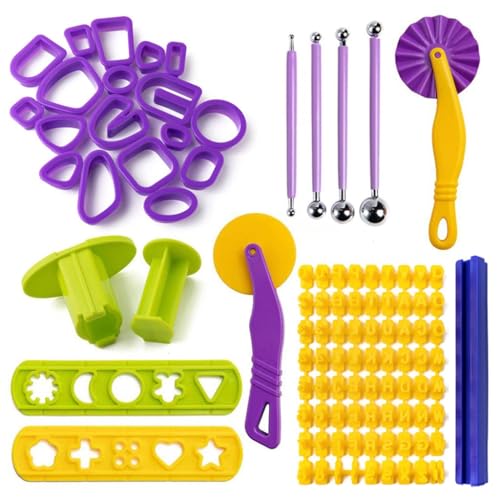 QVEZPRYX Clay Earring Tool Set 98 Pieces Jewelry Model Letter Grain Squeezer Roller Cutting Pellet Rod
