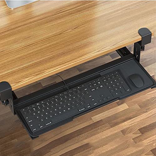 DIBAKO Metal Keyboard Platform Under Desk Slide Out Keyboard Tray Keyboard Stand Drawer Platform with C Clamp 24inch*8inch White Desk Extender for Office (Color : Black)