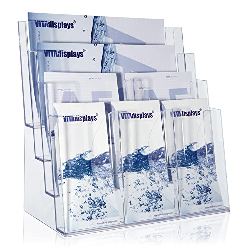 Brochure Stand for DIN A4, A5, DIN Long, DL, A6 Flyer, Flexible, Transparent Table Brochure Stand as Stable Stand, Flyer Stand with 4 Levels, Optional as Wall Brochure Holder