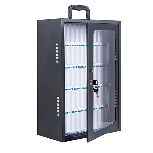 Cold Rolled Steel Pocket Chart Storage Cabinet, Classroom Cell Phone Storage Cabinet w/Portable Handle, Key Lock & Handwritten Tags,Cell Phone Storage Station Lockers for Office School Factory