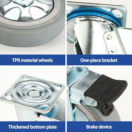 Mavvilo Heavy-Duty Swivel Caster Wheels 4-Inch Industrial Office Wheels with Brake Durable Furniture Rollers for Legs Thick Base High Load Capacity Perfect for Mobility,Fixed Wheel-5In
