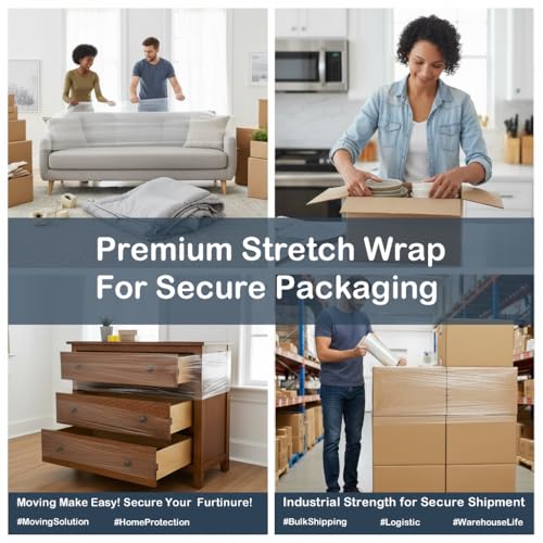 PackageZoom 20 inch x 1000 Feet Stretch Wrap With Handle, Clear Stretch Film, 8 Rolls