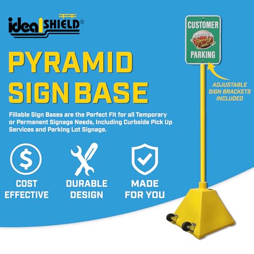 Ideal Shield Portable Sign Base with 96" Sign Holder Post, Black, Includes Adjustable Sign Brackets and Wheels