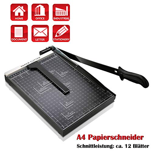 Paper Trimmer, 12" Metal Base A4 Paper Cutter Guillotine for Home Office, 10 Sheet Capacity