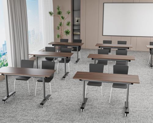 Velmorix Folding Conference Table with Wheels, Mobile Flip-Top Training Table, Modular Space-Saving Meeting Table for Office, Classroom, Seminar, Library (1, Walnut, 47IN)