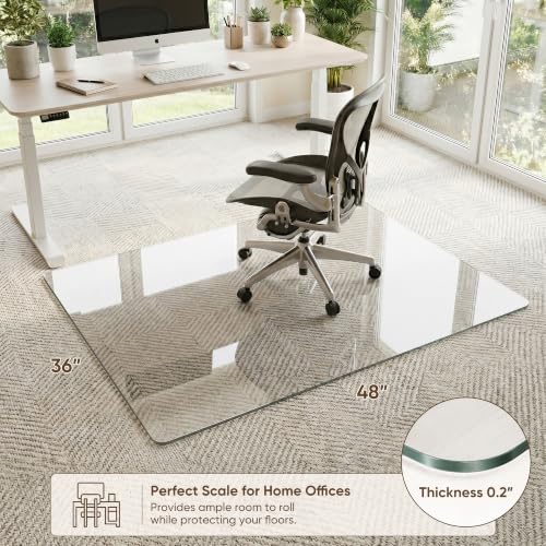 Antok 36"x48" Tempered Glass Chair Mat, 0.2" Heavy Duty Floor Mat, Office