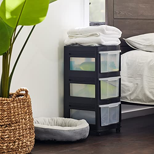 Life Story 2 Pack 3 Drawer Plastic Shelf Storage & Organizer w/Wheels,Black