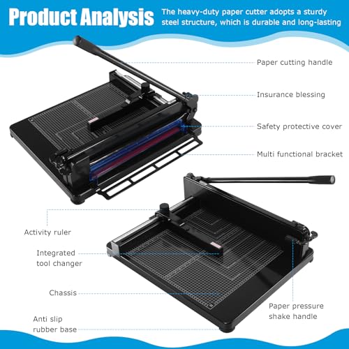 ALINUOYQ 17inch Guillotine Paper Cutter, Heavy Duty Paper Trimmer with Double Safety Protection, Stack Cards Trimmer Solid Steel with Rubber Foot Pads 400 Sheets Capacity for Classroom Crafting