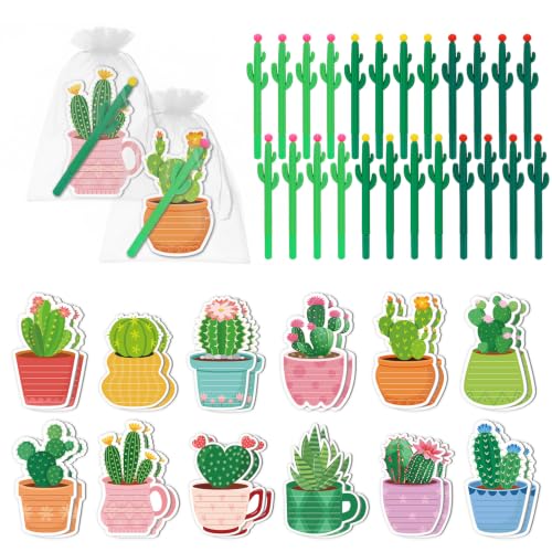Cactus Sticky Note Gift Bundle 12 Pads 12 Pens for Coworkers(24PCS) (24PCS)