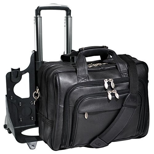 McKleinUSA I Series, Gold Coast, Full Grain Cashmere Napa Leather, 17" Leather Patented Detachable -Wheeled Laptop Briefcase, Black (43185), One Size