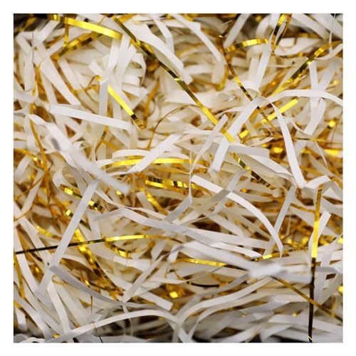 Shredded Paper for Gift Boxes, Glitter Shredded Tissue Paper Multicolor Gift Filling Material With Gold Threads 500g-1000g(White,1000 g)