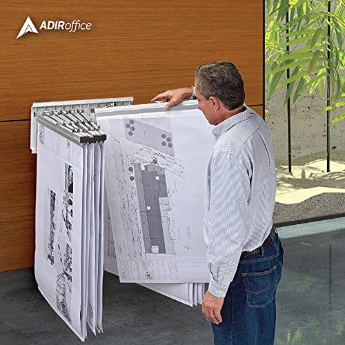 Adir Wall Mount Blueprint Rack - Blue Print Organizer, Poster Wall Mount Display, Map Storage Holder with 12 Pivot Brackets - Plan Rack for Office (Without Blueprint Clamps)
