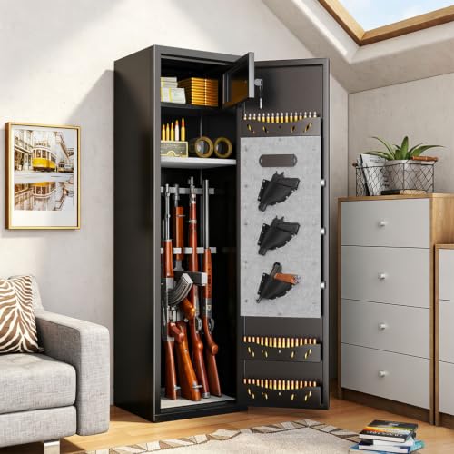 HOYOC Gun Safe for Rifles and Pistols, 57 Inch Long Gun Cabinet with Digital Password Lock and Key Access, Heavy Duty Steel Rifle Storage Cabinet with Adjustable Gun Racks for Home Security (Black)