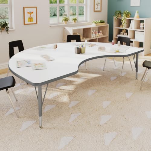 Flash Furniture 72" x 48" Kidney Activity Table, White, Short Legs