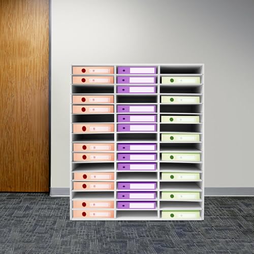 48 Slot Mail Sorter Organizer, 16 Tier File Sorter with Shelves for Office Home - 110 lbs, PVC Magazine Storage Rack for Literature Documents Papers, Bill Paper Organizer Cabinet for Classroom Library