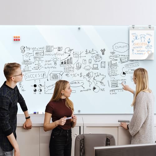 MaxGear 96" x 48" Glass Whiteboard Wall Mounted for Office Home Classroom