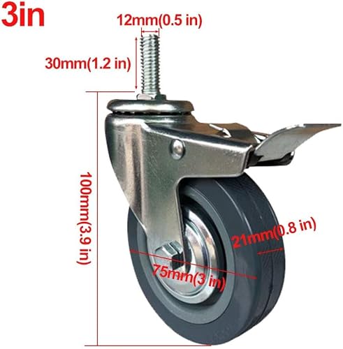 Polyurethane Swivel Caster Wheels with Brakes, 270 kg Load Capacity,