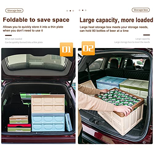 Collapsible Storage Bins with Lids Lidded Storage Bins Plastic Crates Folding Storage Box Stackable Storage Cubes Organizer Multifunctional Trunk Box Reusable Containers-Green 28l(15x10x7.4inch) (B