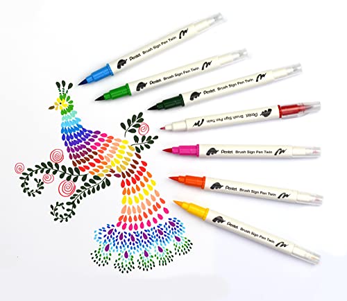 Pentel SESW30C-30 Brush Sign Pen Twin, 30 Colour Set, Fibre Tip Pens with Two Flexible Tips, Water-based Ink, Assorted, Pack of 30