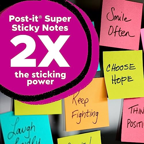 Post-it Super Sticky Notes, 3 in. x 8 in., Energy Boost Collection, 24-Pack