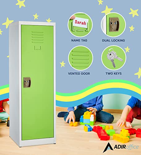 AdirOffice Kids Steel Metal Storage Locker - for Home & School - with Key & Hanging Rods (48 in, Green)