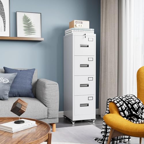 FinerFurnis Heavy Duty Steel File Cabinet – 4 Drawer Metal Storage Organizer with Independent Locks – Secure Filing for A4 Letter/Legal Documents – Ideal for Home, Office, School
