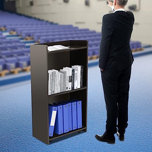41" Podium Stand, Rolling Wood Lectern Podium with Storage Shelf Presentation Stand Church Pulpits for Church School Conference Podium Stand (Black)