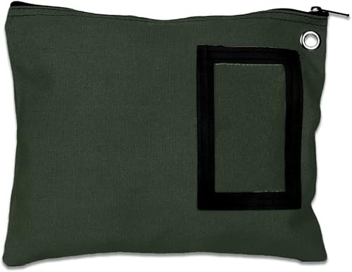 BankSupplies Canvas Interoffice Mailer 12W x 9H Forest Green Zipper Closure with Cardholder