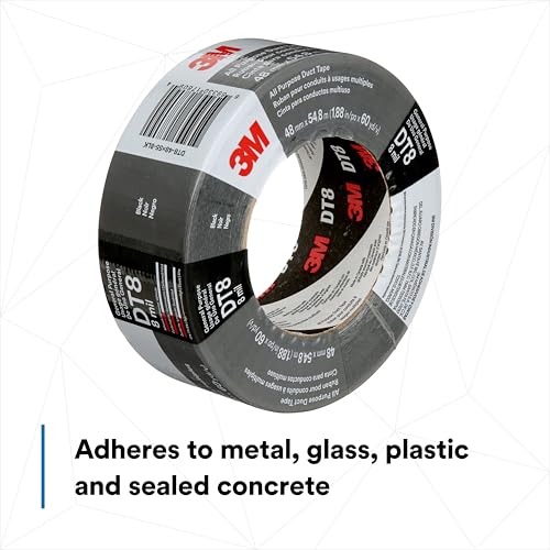 3M Duct Tape DT8, 3 Pack, Industrial Strength, Black Color, 1.88 in x 60 yd