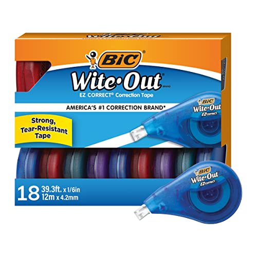 BIC Wite-Out EZ Correct Correction Tape, Tear-Resistant and No Dry Time, 18-Count Pack in White