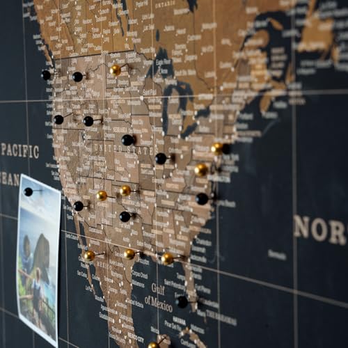 Canvas World Map with Cork Pin Board - English Lettering - Decorative Wall Decoration for All Rooms - Canvas Pictures with World Map Motif (90x60 cm, Pattern 5)