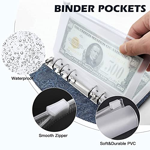 ONMYJFD A6 Budget Binder Money Saving Cash Envelope Planner with 8 Binder Zipper Pockets,12 Expense Budget Sheets and 2 Label Stickers