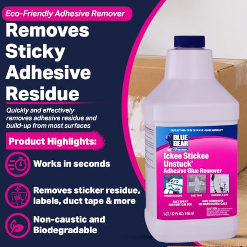 Blue Bear Ickee Stickee Unstuck Adhesive Remover, Fast-Acting, 1 Qt