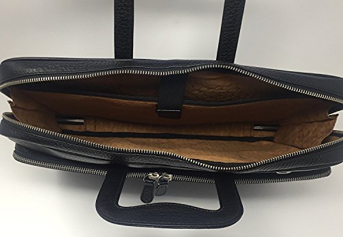 SENA Genuine Leather Messenger Bag Shoulder Briefcase for Macbook, Laptop, Chromebook, Computer, Notebook (Pebble Black, 15 Inch. Limited)