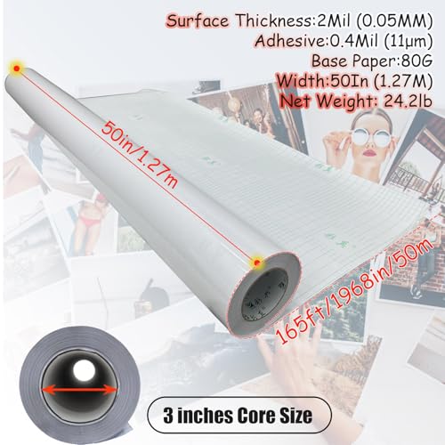 INTSUPERMAI Cold Laminating Film Glossy Self-Adhesive Lamination Vinyl Roll Film Cold Lamination Roll for Photo Picture Laminating and Protection 164ft Length 2 Mil (50in/1.27m Width)