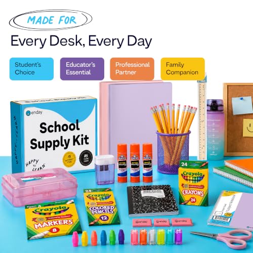 Enday Back to School Supplies Kit - Grades K-5, 83 Piece Back to School Supplies Kit, Kindergarten School Supplies Kids for Girls & Boys (1 Kit - Purple Pink)