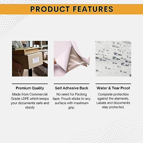 100 Pack 6"x10" Shipping Label Sleeves – Clear Self-Adhesive Packing Slip Pouches, Waterproof Packing List Envelopes – Ideal for Shipping Documents, Mailing Labels, Invoices & Packing Slips
